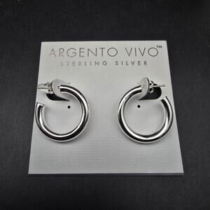 Argento Vivo Sterling Silver Hoop Earrings Pierced Post New on Card